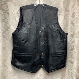 Large Leather Vest with snap Closure Poly Back GUC